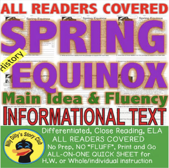 Preview of Spring & Equinox CLOSE READING LEVELED PASSAGES Main Idea Fluency Check TDQs