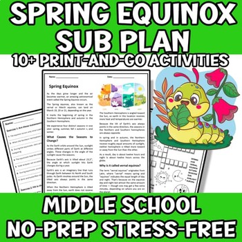 Preview of Spring Equinox First Day of Spring 2024 Bundle Science Sub Plan Middle School 5t