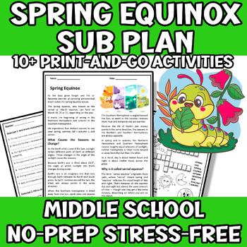 Preview of Spring Equinox First Day of Spring 2024 Science Sub Plan Middle School 5th 6th 7