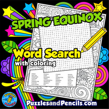 Preview of Spring Equinox Word Search Puzzle Activity with Coloring | Spring Wordsearch