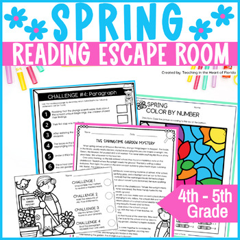 Preview of Spring Escape Room 4th - 5th Grade Reading Escape Room Fun Spring Activities