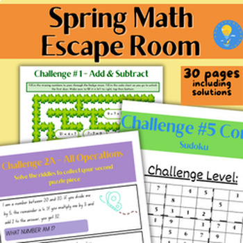 Preview of Spring Escape Room Addition Subtraction Multiplication Division Grade 6, 7, 8