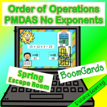 Preview of Spring Escape Room Order of Operations (PMDAS/No Exponents) | Boom Cards