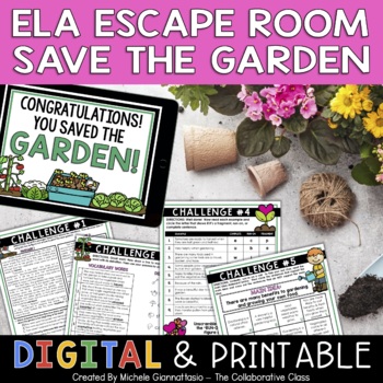 Preview of Spring Escape Room Save the Garden | ELA Skills Test Prep or End of Year Review