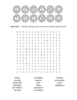 Spring FUN pack - word search, color flowers, word unscramble by