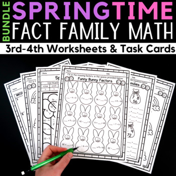 Preview of Spring Fact Family Worksheets and Task Cards
