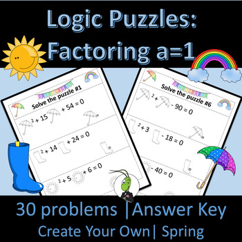 Preview of Spring Factoring A=1 | Number Sense Logic Puzzles | Algebra 1