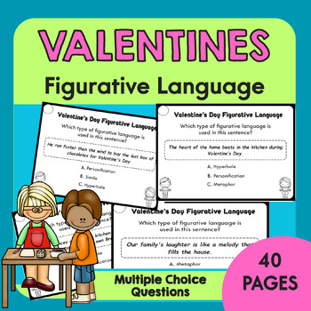 Preview of 40 Spring February Activity | Valentine's Day Figurative Language Task Cards