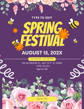 Preview of Spring Festival School (1) Flyers - Customize your Flyer -Ready to Edit!