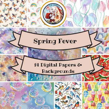 Preview of Spring Fever Watercolor Digital Paper & Backgrounds, Clip Art