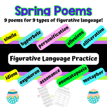 Preview of Spring Figurative Language Poems Simile Metaphor Hyperbole Idiom June May ELA