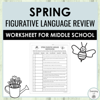 Preview of Spring Figurative Language Review Worksheet for Middle School