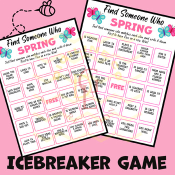 Preview of Spring Find Someone Who Bingo Game Classroom Activities no prep middle 5th 6th