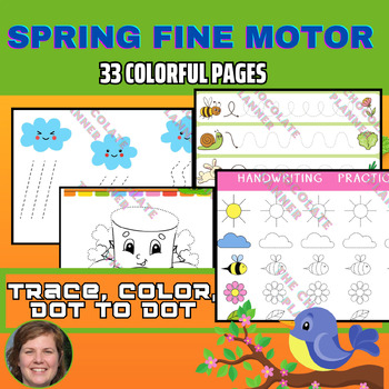 Preview of Spring Fine Motor Activities, Spring Tracing Pages, Dot to Dot, Trace and Color