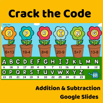 Preview of Spring First Grade Math Crack the Code Addition and Subtraction May revision