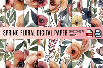 Preview of Spring Floral Digital Paper Pack, Muted Pink Watercolor Floral Background