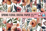 Spring Floral Digital Paper Pack, Muted Pink Watercolor Fl