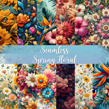 Preview of Spring Floral Medley Digital Paper - Flowers Seamless Pattern