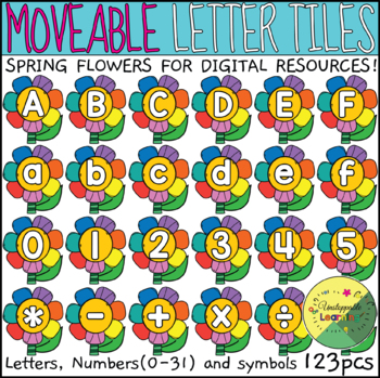 Preview of Spring Flower Alphabet Letter and Number Moveable Tiles