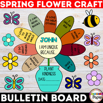 Preview of Summer Bulletin Board Flower Craft Activity May Door Decor Writing Coloring