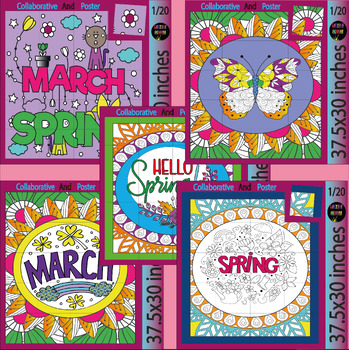 Preview of Spring Flowers Collaborative coloring Poster, Spring and March Activities Bundle