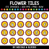 Spring Flower Letter and Number Tiles Clipart + FREE Black