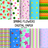 Spring Flower Pattern Digital Paper and Clipart