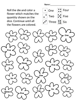 Spring Flower Roll and color worksheet printable by One Magical Teacher