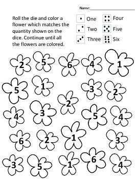 spring flower roll and color worksheet printable by one magical teacher