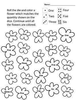 spring flower roll and color worksheet printable by one magical teacher