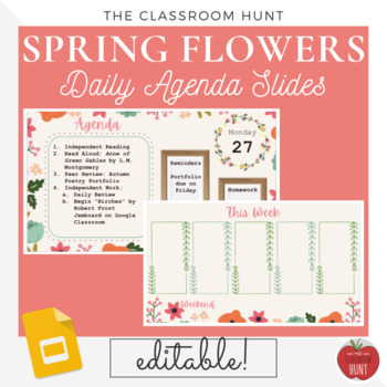Preview of Spring Flowers Agenda Slides - Welcome Agenda Daily Slides for Spring Bellringer