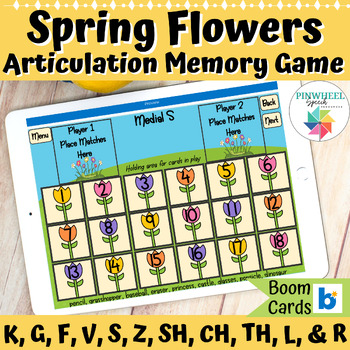Preview of Spring Flowers Articulation Memory Matching Game Boom Cards™ Speech Therapy