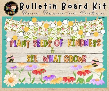 Preview of Spring Flowers Bulletin Board Kit, Seeds of Kindness, Door Decor, Editable