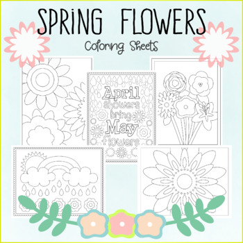 Preview of Spring Flowers Coloring Sheets - 5 Designs