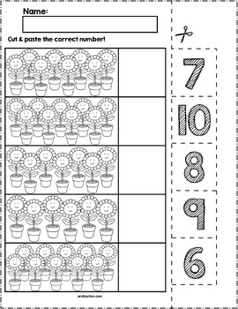 Spring Flowers Cut & Match Worksheets | Numbers 6-10 by preKautism