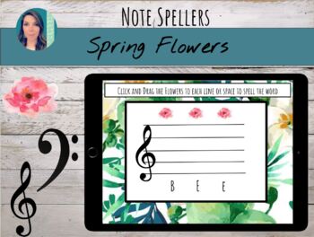 Preview of Spring Flowers | Digital Treble Clef & Bass Clef Note Spellers