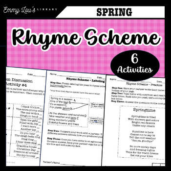Preview of Spring Identify Rhyme Schemes in Poems Practice Worksheets - Differentiated