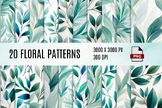 Spring Foliage Digital Paper Pack, Turquoise Green Foliage