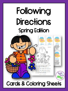 Preview of Spring Following Directions Cards and Coloring Sheets
