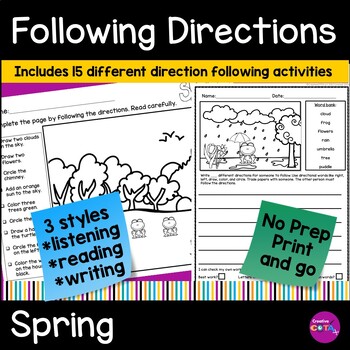 Preview of Spring Following Directions Coloring Pages for Listening Comprehension Skills