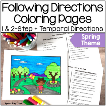 Preview of Spring Following Directions Coloring - Listening Comprehension - Speech Therapy