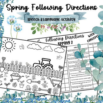 Preview of Spring Following Directions Speech and Language Listening Activity