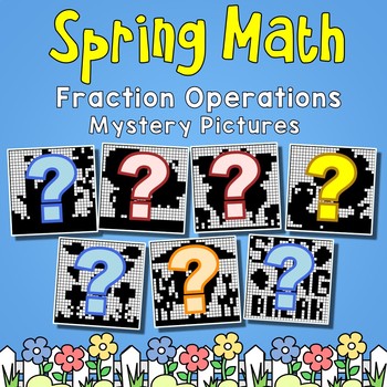 Preview of Math Coloring Sheets Spring Fraction Activities 5th 6th Grade Mystery Pictures