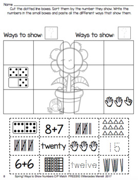 Spring Freebie! Ways to Show Numbers Cut-and-Paste Match Grades K-1
