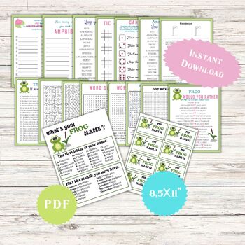 Preview of Leap Year Classroom activities Spring, Frog ABC game Bundle, word search, maze