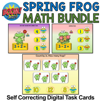 Preview of Spring Frog Math Boom Cards Bundle