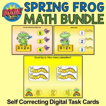 Preview of Spring Frog Math Boom Cards Bundle - With Friends
