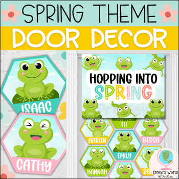 Preview of Spring Frog Theme Door Display/Bulletin Board Kit,  EDITABLE Classroom Decor