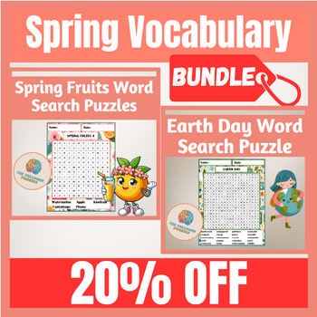 Preview of Spring Fruits And Earth Day Vocabulary Bundle | Spring Word Search Puzzles