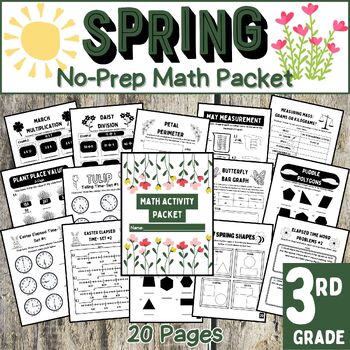 Preview of Spring Fun NO PREP Math Activities Packet (3rd Grade)- Morning Work/Substitutes